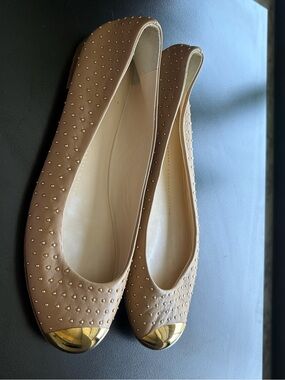 Giuseppe Zanotti Nude Studded Ballet Flats with Gold Cap Toe
